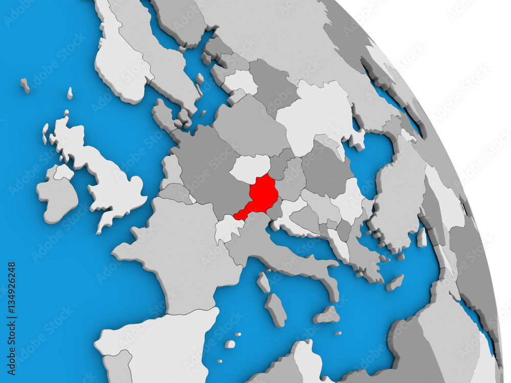 Austria on globe