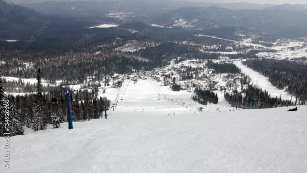 View of winter mountains and ski resort View of winter mountains and ski resort