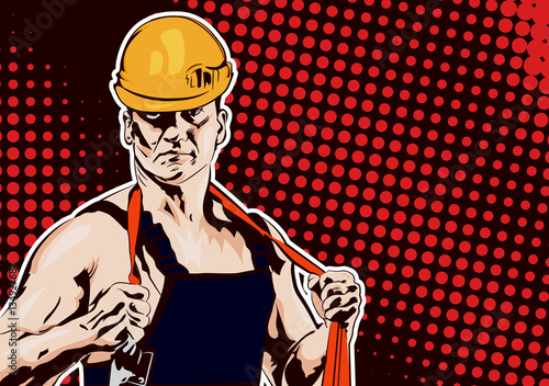 Industrial worker men with rope.