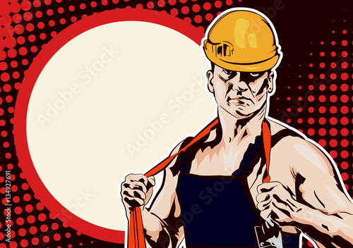 Industrial worker men with rope.