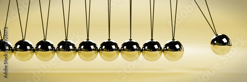 cause and effect concept banner, metal Newton's cradle in a vintage style scene