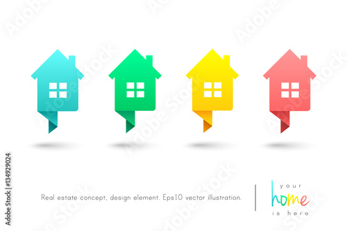 House concept as creative map pointer. Colorful vector set.