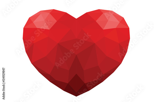 Red Polygon Heart Isolated white background 