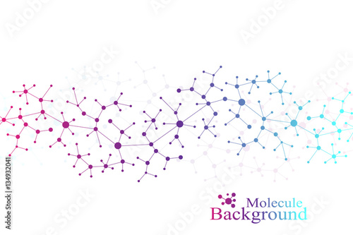 Modern Structure Molecule DNA. Atom. Molecule and communication background for medicine, science, technology, chemistry. Medical scientific backdrop. Lines plexus. Card surface, vector illustration.