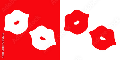 Icono plano labios rojo y blanco