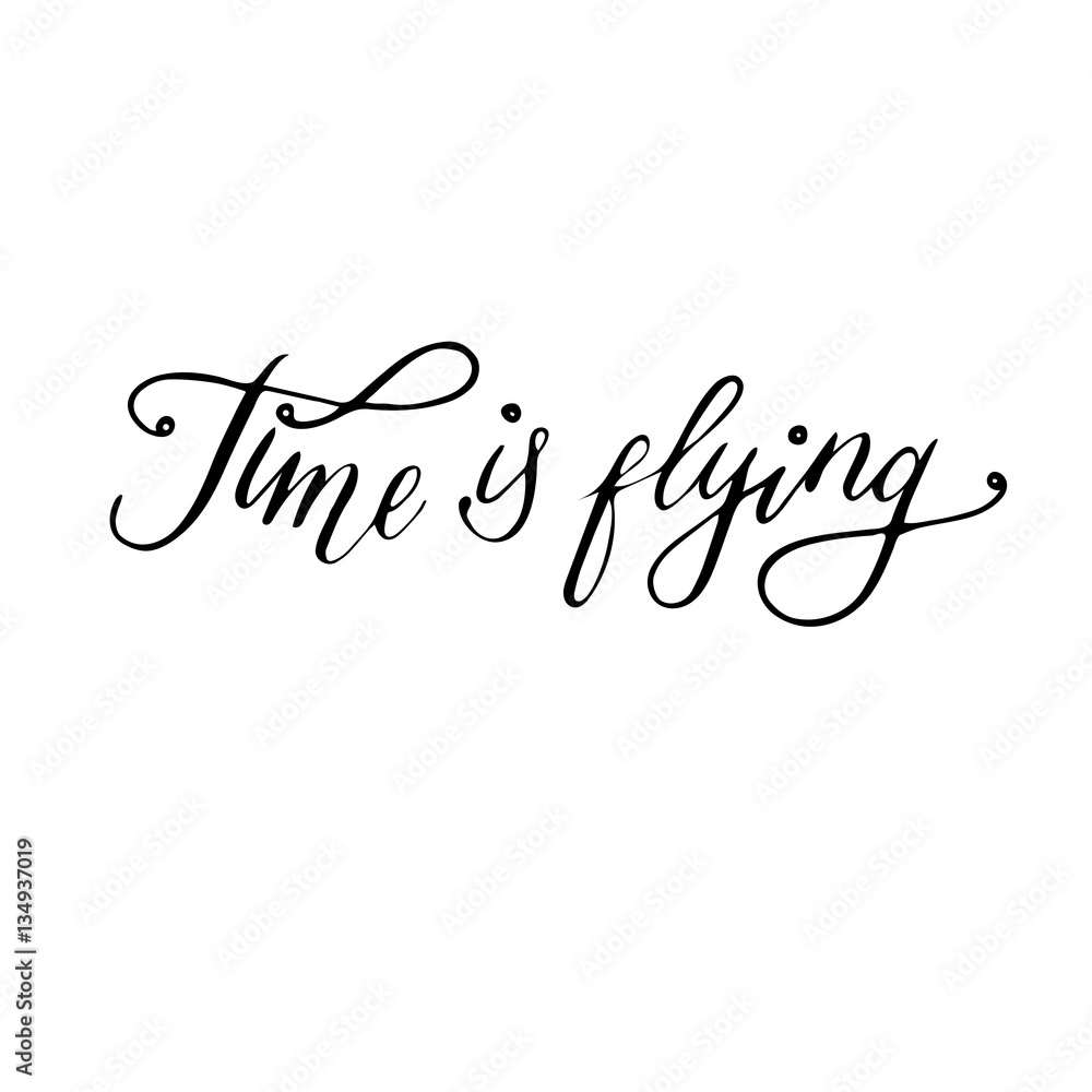 Time is flying: inspirational phrase, a quote for philosophical mood. Brush calligraphy, hand lettering Time is flying: inspirational phrase, a quote for philosophical mood. Brush calligraphy, hand lettering