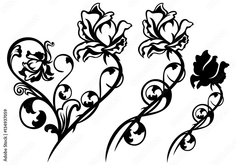 rose flower black and white vector decor design