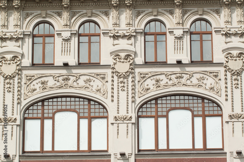 windows with moldings in an old building