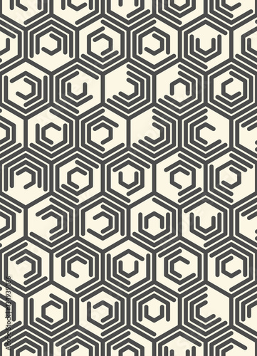 Seamless Hexagon Pattern. Vector Monochrome Background