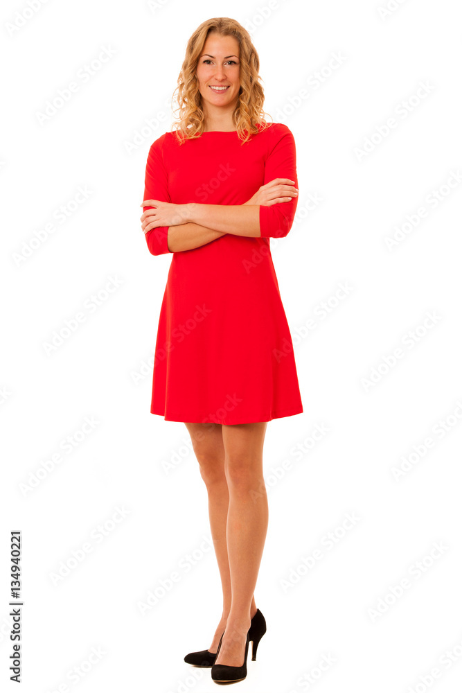 Portrait of beautiful brunette young woman in red dress isolated Portrait of beautiful brunette young woman in red dress isolated