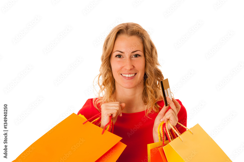 Cutwe brunette woman with curly brown hair holding shopping bags Cutwe brunette woman with curly brown hair holding shopping bags