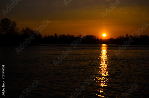 Beautiful sunset on river Dnieper