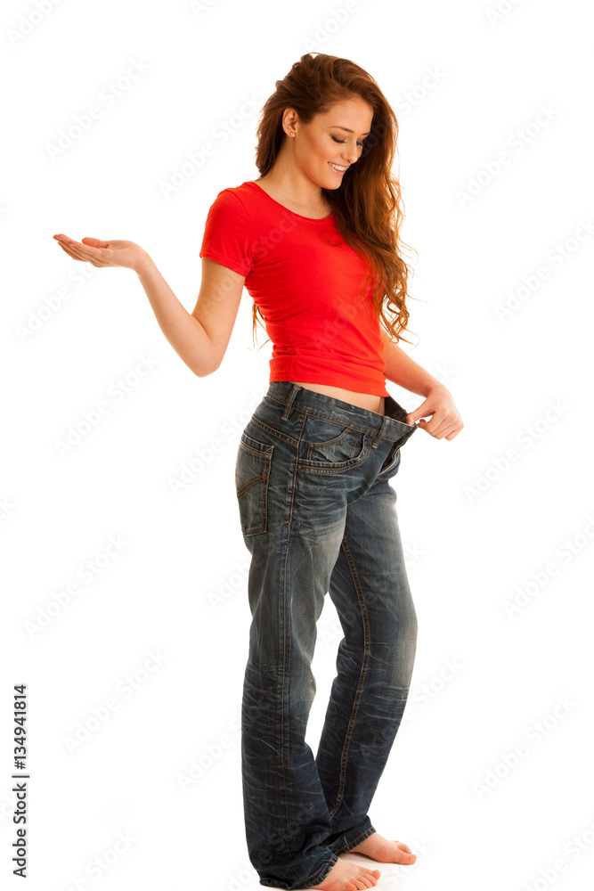 Woman lost weight and her trousers are too big - healthy lifesty Woman lost weight and her trousers are too big - healthy lifesty