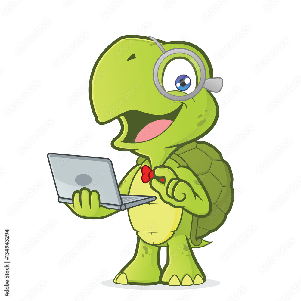 Obraz premium Turtle holding a laptop