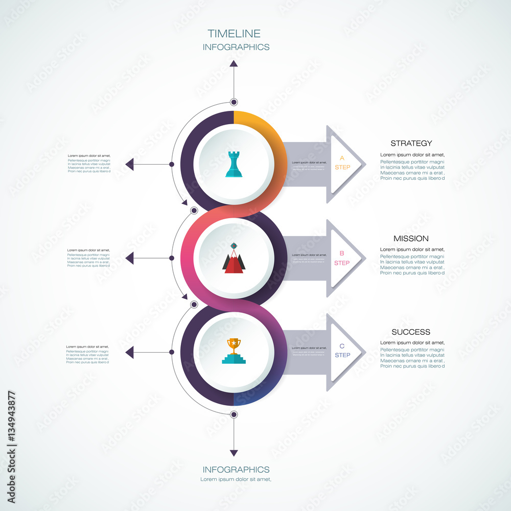Vector infographics timeline design template with 3D paper label, integrated circles background. Blank space for content, business, infographic, diagram, flowchart, diagram, time line or steps process Vector infographics timeline design template with 3D paper label, integrated circles background. Blank space for content, business, infographic, diagram, flowchart, diagram, time line or steps process