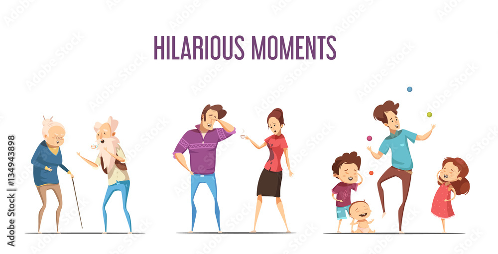 Families Couples Hilarious Moments Cartoon Set 