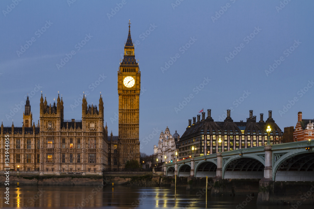 Big Ben, Palace of Westminster, Westminster bridge and thames river. London, United Kingdom...