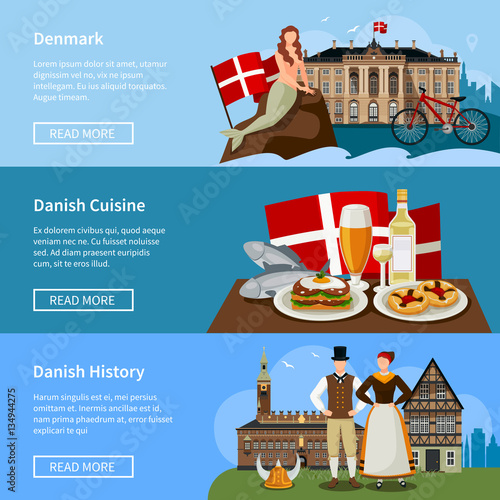 Photography Danish Landmarks Flat Style Banners Set