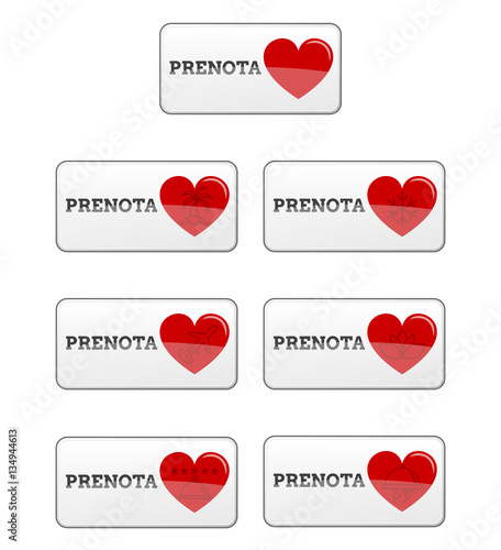 Bottoni, tasti vettoriali prenotazione san valentino web icone