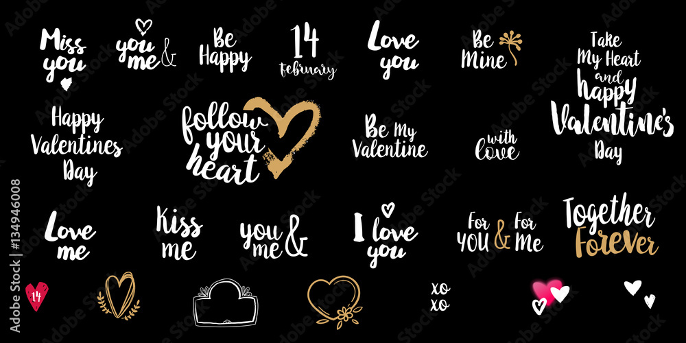 Big Valentines day typography set on black Big Valentines day typography set on black