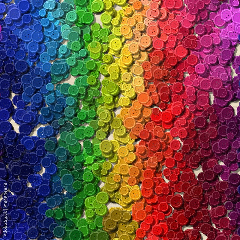 a lot of full spectrum rainbow multi colors vintage clothing plastic buttons randomly scattered on the light woody background - top view a lot of full spectrum rainbow multi colors vintage clothing plastic buttons randomly scattered on the light woody background - top view