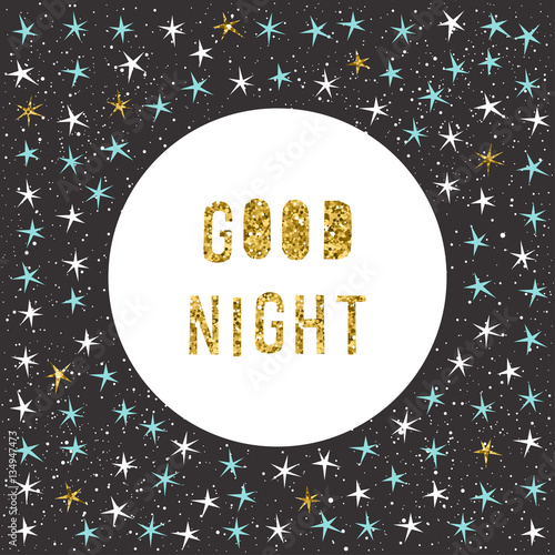 Good night card template. Gold texture.