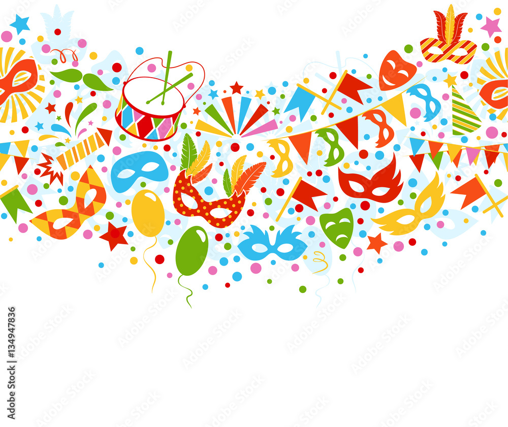 Festive Seamless Carnival Masquerade Card Isolated on White Festive Seamless Carnival Masquerade Card Isolated on White