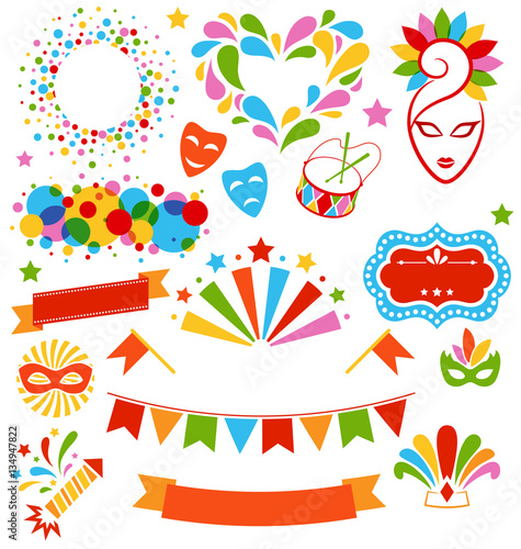 Set Collection of Festive Colorful Carnival Masquerade Icons Iso