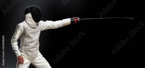 Foil Fencer attacking // Black Background