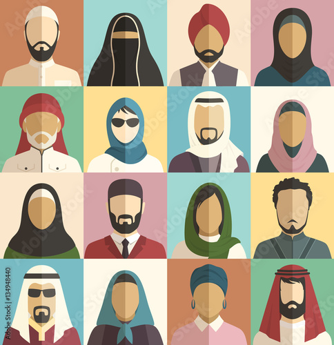 Set of Muslim Islamic People Faces Avatars Characters Icons