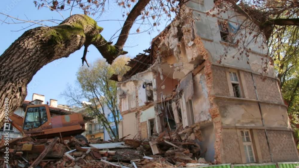Old building demolition, Ruined house in the city