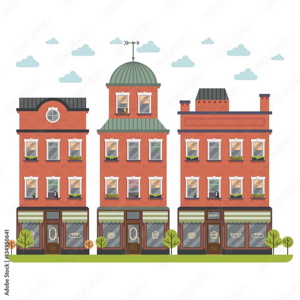 Fototapeta premium Bakery shop building facade set