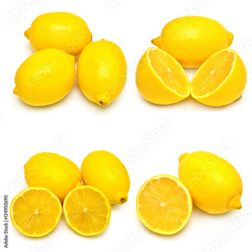 Collection cut lemons isolated on white background. Tropical fru