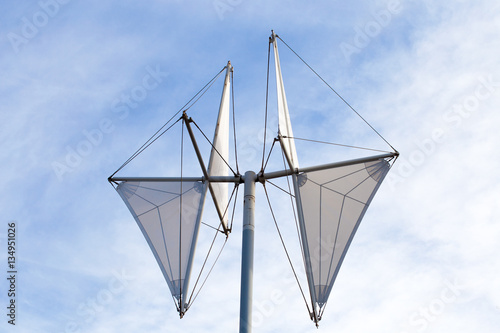 Sails in Genoa, (Genova), structure in front of "Bigo", old harbor, port of Genoa, Italy