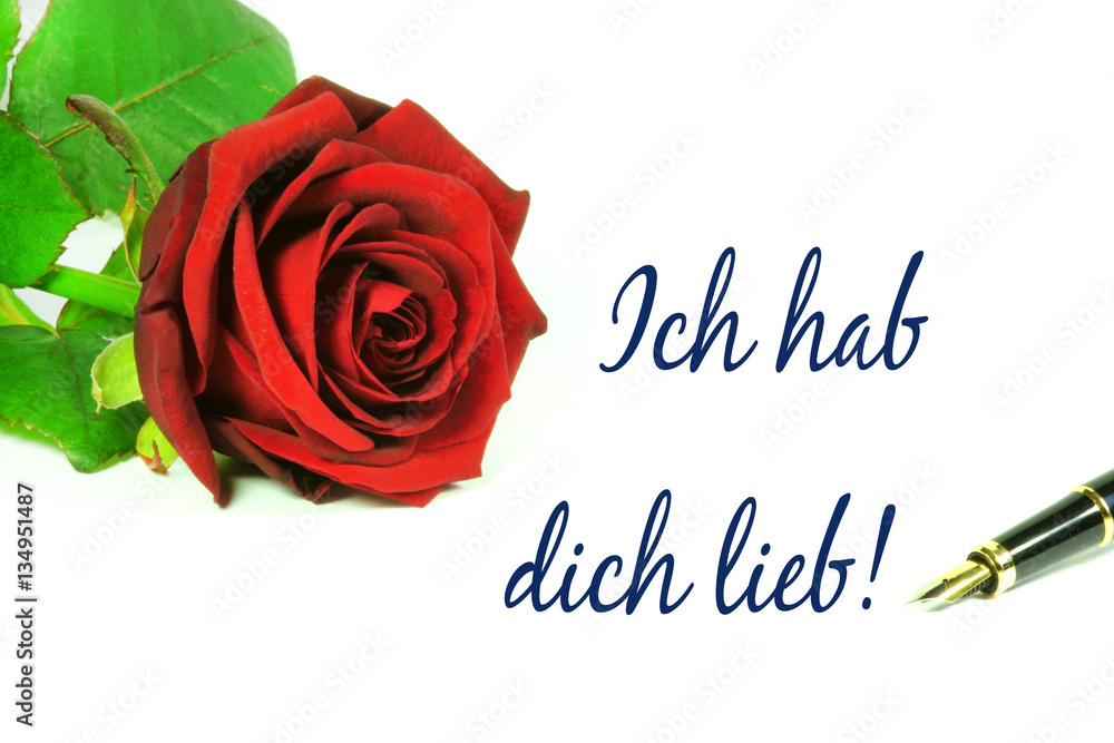 Valentinstag, Liebesbrief, Rose, Schrift "Ich hab dich lieb