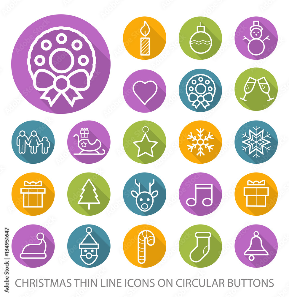 Set of Elegant Universal White Christmas Minimalistic Simple Isolated Thin Line Icons on Circular Colored Buttons on White Background
Set of Elegant Universal White Christmas Minimalistic Simple Isolated Thin Line Icons on Circular Colored Buttons on White Background