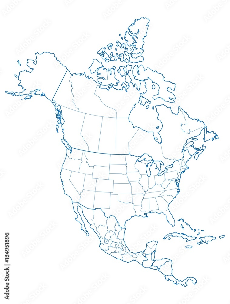 Naklejka premium Mapa Ameryki Północnej