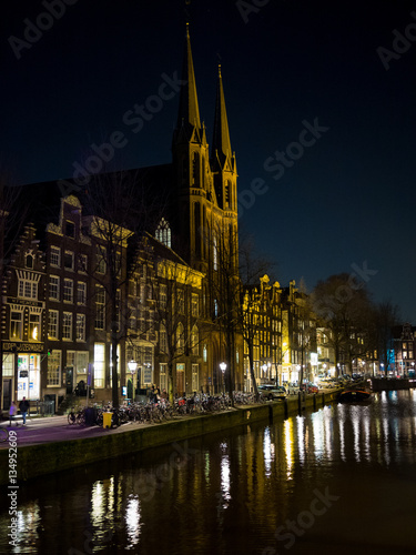 Nightview in Amsterdam with reflections