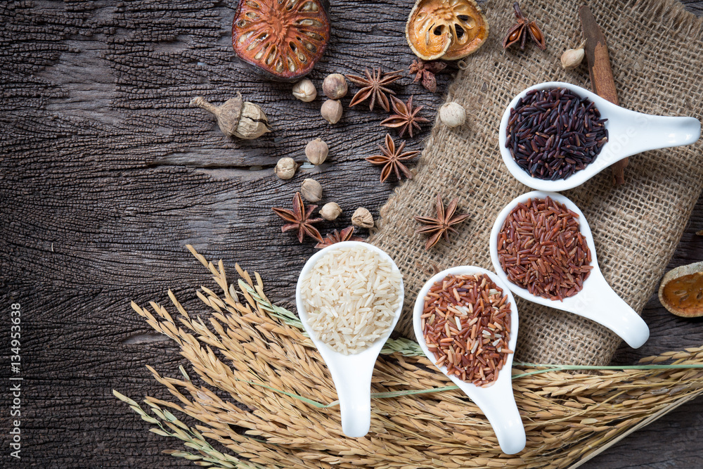 Asian group of grain rice,black rice,red rice ,rice riceberry in Asian group of grain rice,black rice,red rice ,rice riceberry in