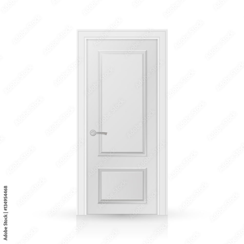 Naklejka premium Closed white entrance door isolated on white background. Realistic vector illustration.