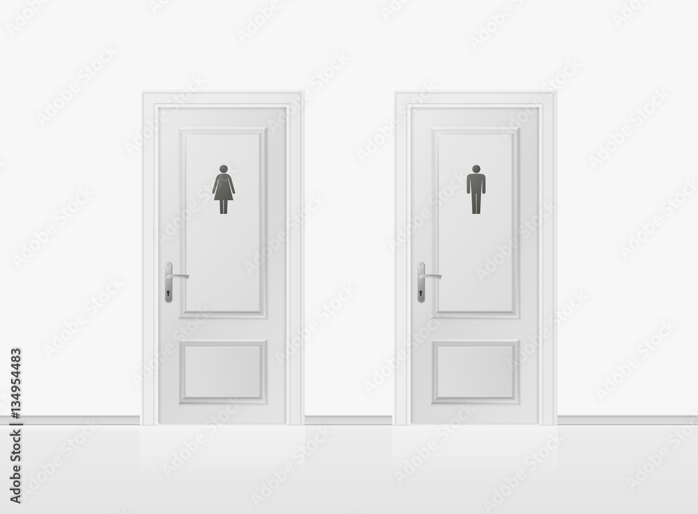 Toilet doors for male and female genders. Realistic WC door. Vector illustration. Toilet doors for male and female genders. Realistic WC door. Vector illustration.