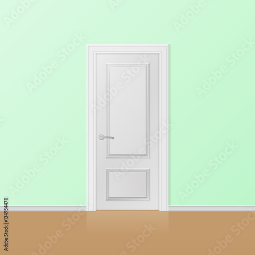 Fototapeta Naklejka Na Ścianę i Meble -  Closed white entrance door. Realistic vector illustration.