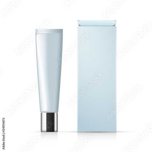 Cosmetic tube of cream and package box template, realistic design, vector illustration