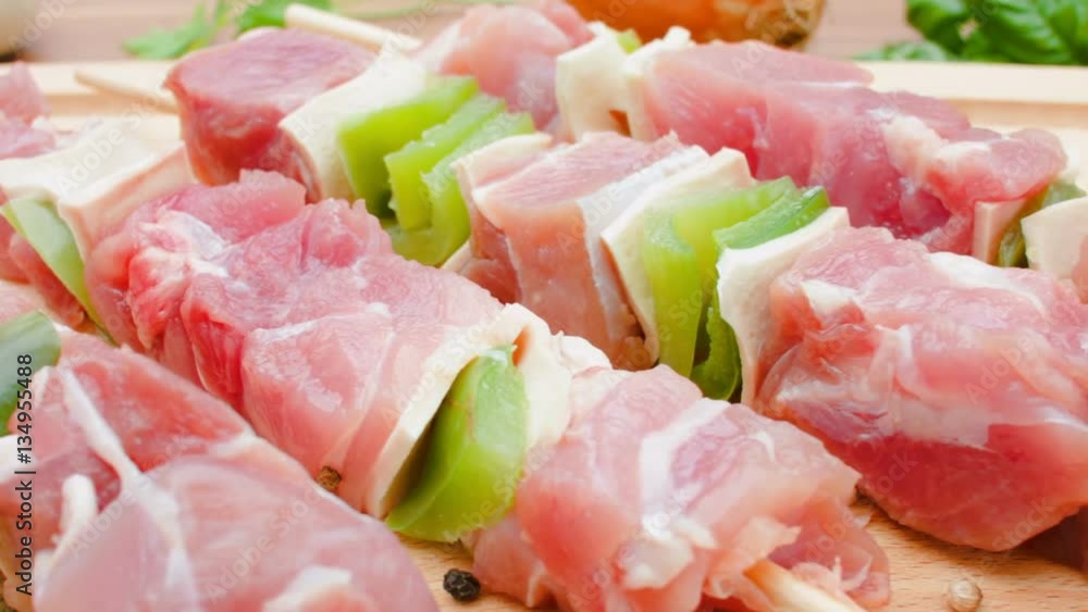 Turkey kebabs on wooden sticks with vegetables Turkey kebabs on wooden sticks with vegetables