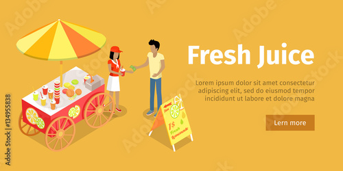 Fresh Juice Conceptual Isometric Vector Web Banner