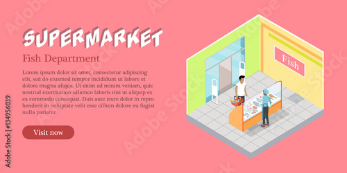 Supermarket Fsh Department Web Banner. Vector