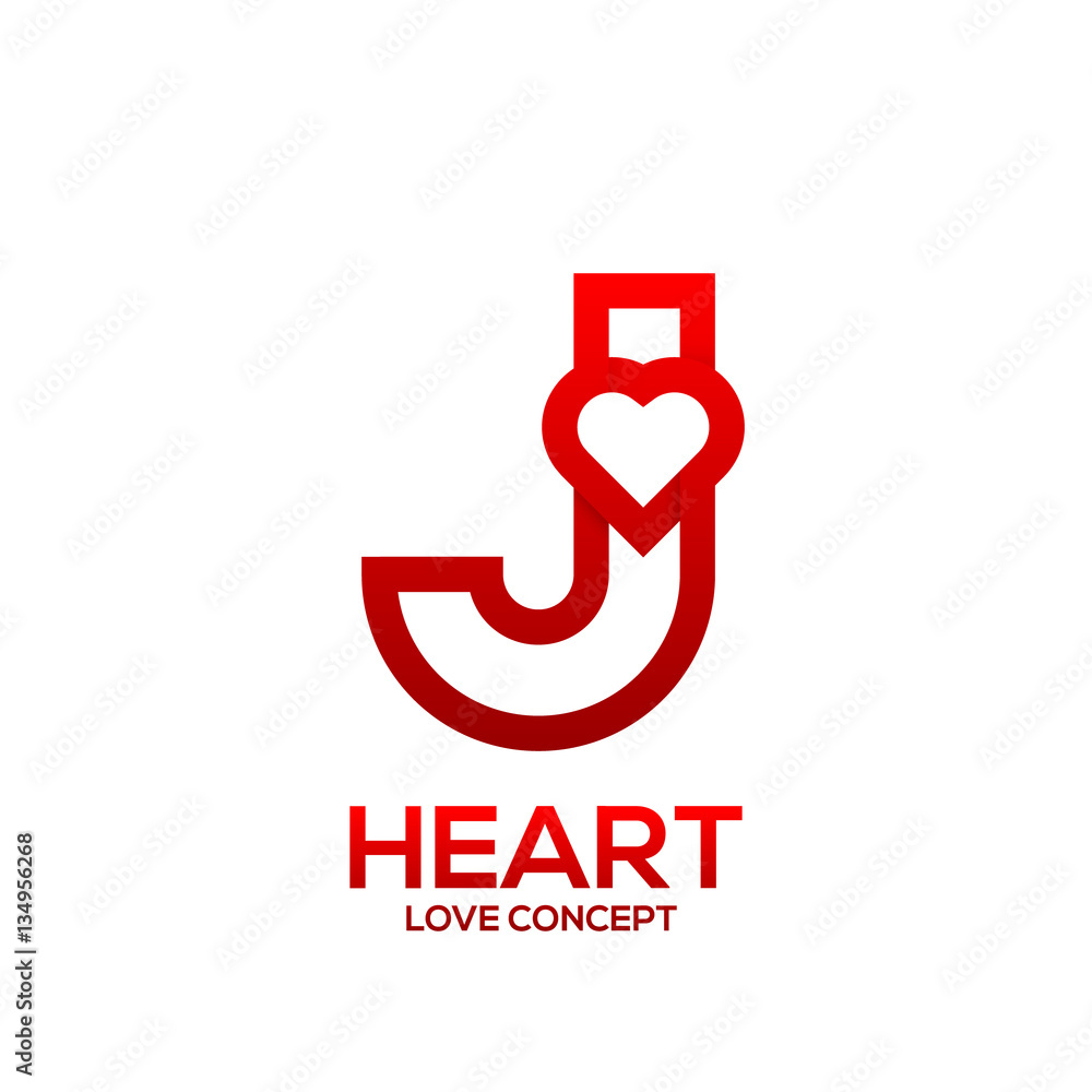 Letter J heart Red color logo,Valentine Day Love Concept Logotype ...