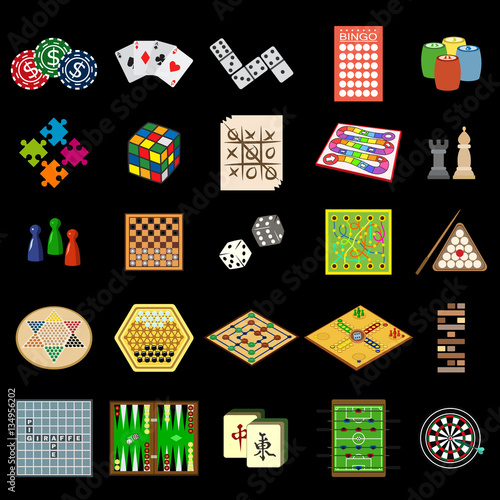 board games flat icon set