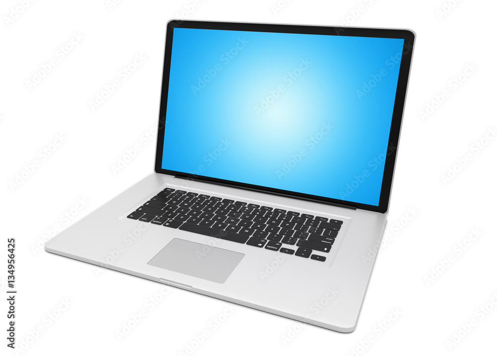 Modern metallic laptop on white background 3D rendering Modern metallic laptop on white background 3D rendering