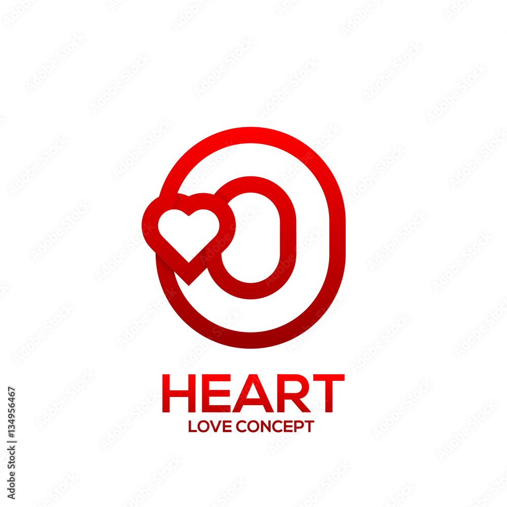 Letter O heart Red color logo,Valentine Day Love Concept Logotype
